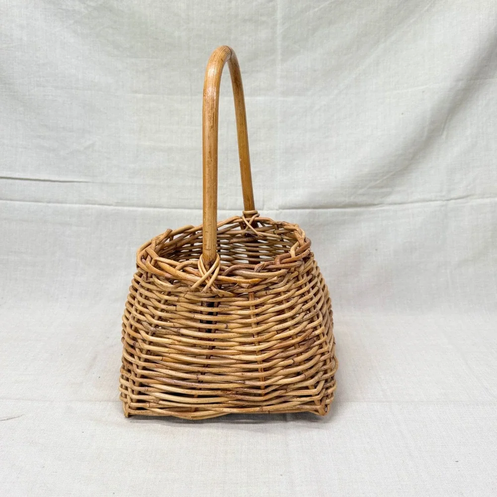 Vintage Wicker Gathering Basket with Handle English Cottage Shelf Decor